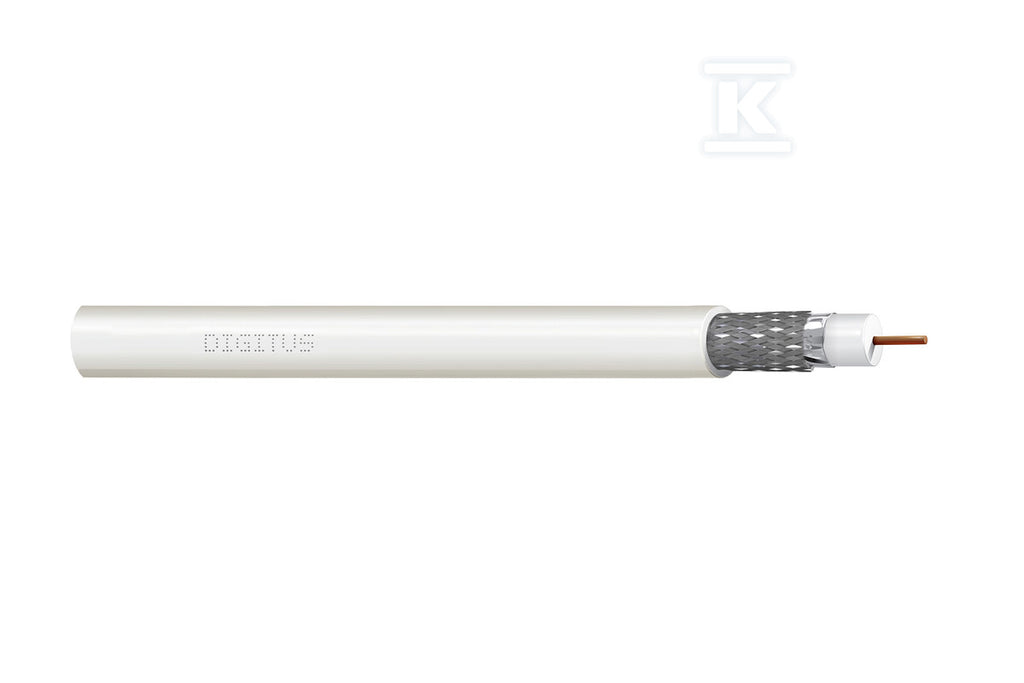 Kabel koncentryczny DIGITUS RG-6, 75 Ohm, ekran (2 x folia +oplot 77%), Eca, PVC, 500m, biały, szpula