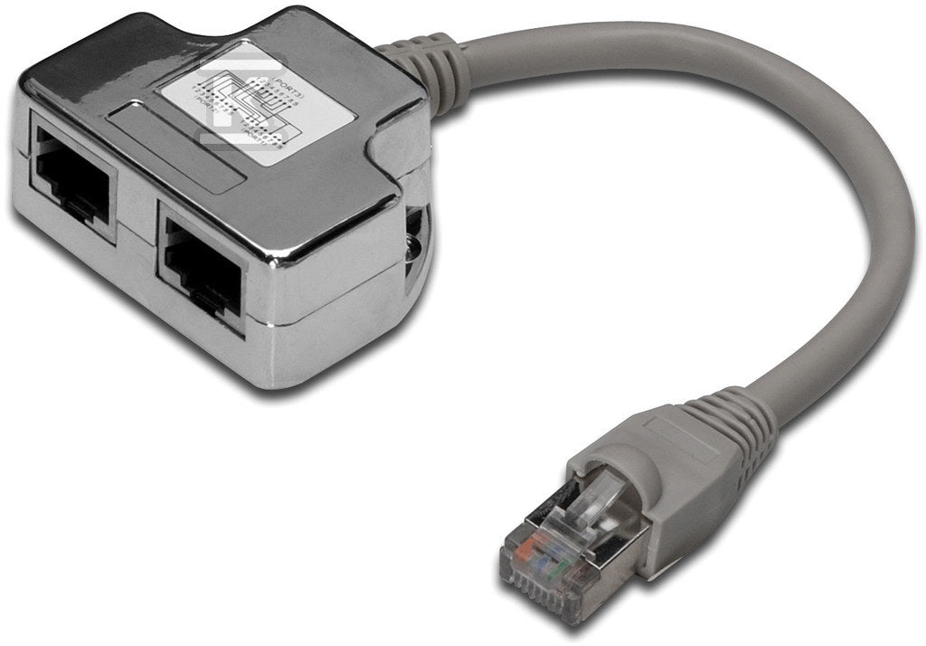 Adapter rozdzielacz LAN, ekranowany, kat.5e, 2x gn iazdo RJ45, 1x wtyk, długość 0.19m