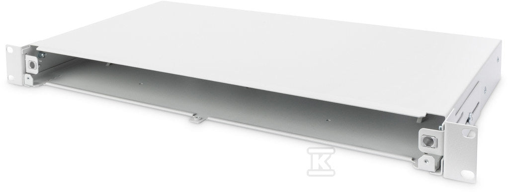 Panel krosowy FO bez płyty czołowej 19'' 1U, wysuw any, dławnica PG13.5 i PG16, opaski/uchwyty, szary