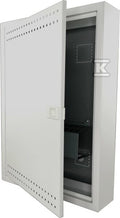 Szafka mieszkaniowa, teletechniczna, FTTH 500x350x90, natynkowa, drzwi perforowane, 1xgn. elektryczne, 14xgn. Keystone ALANTEC