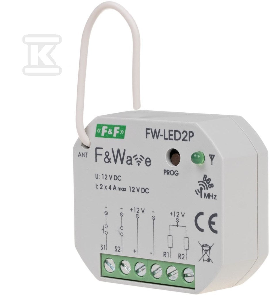 Radiowy dwukanałowy sterownik LED 12V - montaż PDT 10÷16V DC