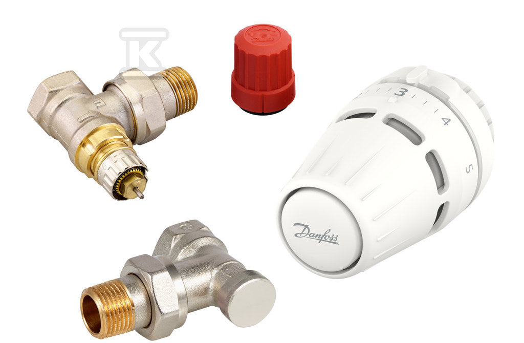 Zestaw termostatyczny Danfoss z głowicą Regus RA nakrętka +RA-N+RLV-S 15 kątowy