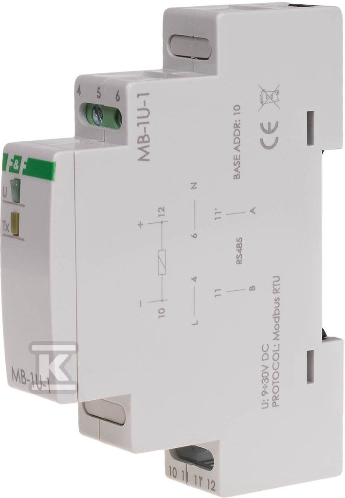 Przetwornik pomiaru napięcia, jednofazowy, z wyjściem modbus rtu MAX-MB-1U-1