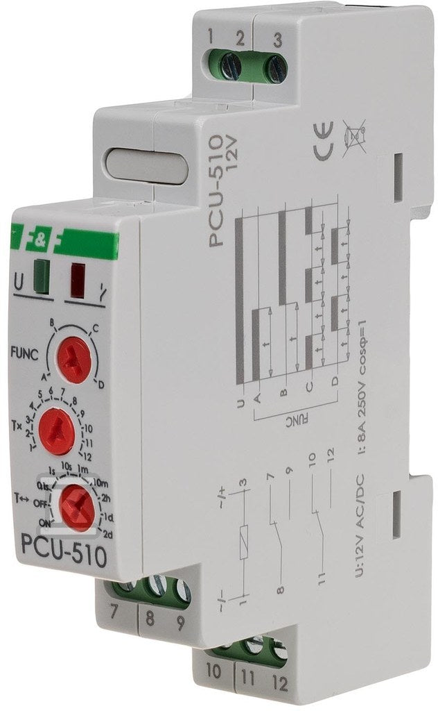 Przekaźnik czasowy, styk: 2xno/nc 12v ac/dc PCU-510-12V