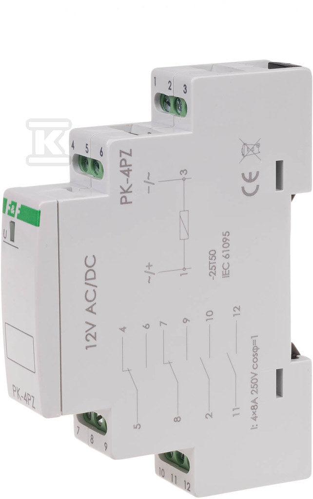 Przekaźnik elektromagnetyczny PK-4PZ 12V 12V AC/DC styk: 2P I=2x8A 2Z I=2x8A 1 moduł