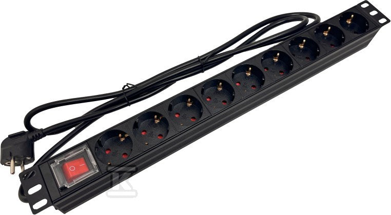 Listwa zasilająca 19" 230V - 9 gniazd (typu F - CEE 7/3 schuko), z wyłącznikiem LED, kabel 1,8m CEE 7/7 ALANTEC
