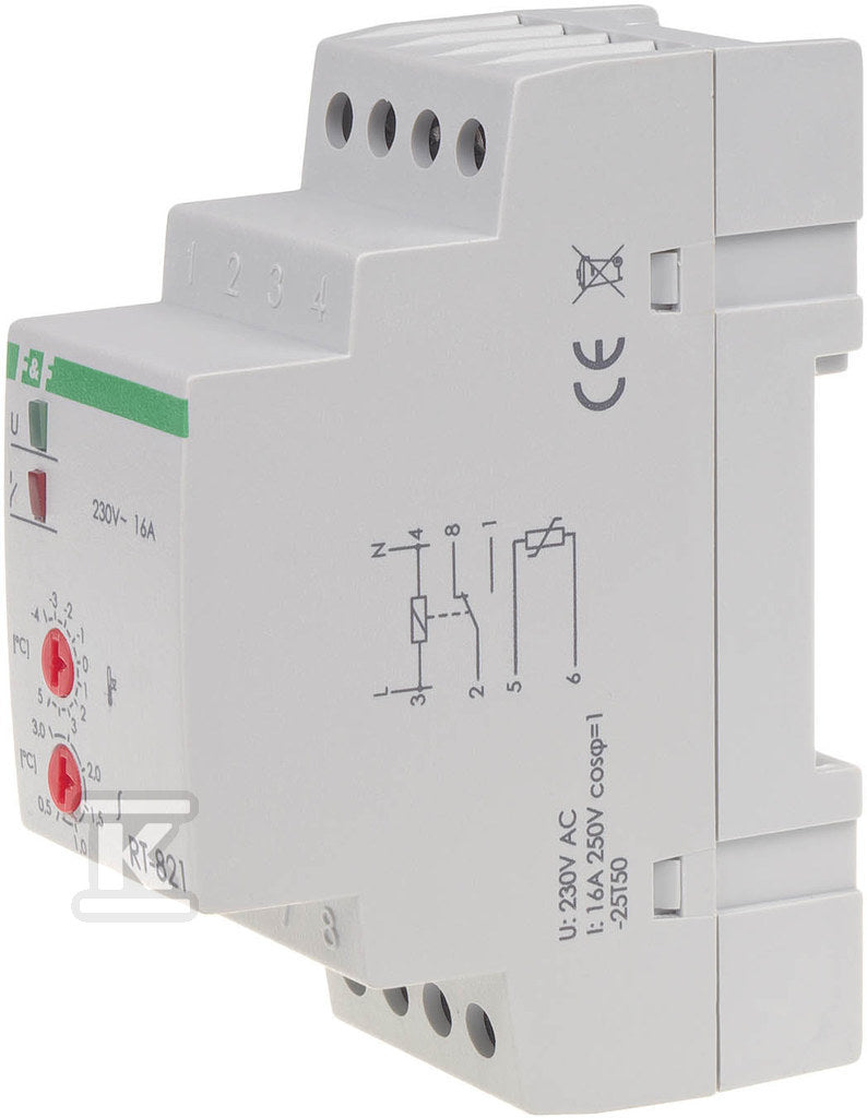 Regulator temperatury - zakres temperatur -4÷5°c - bez sondy montaz na szynie din, styk: 1no/nc 230v ac RT-821B