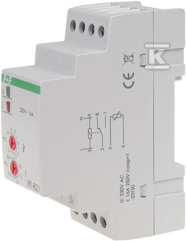 Regulator temperatury - zakres temperatur 30÷60°c - bez sondy montaz na szynie din, styk: 1no/nc 230v ac RT-822B