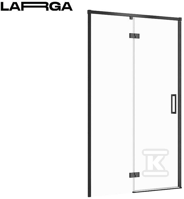 Drzwi na zawiasach kabiny prysznicowej Larga czarna 120 x 195 lewe szkło transparentne