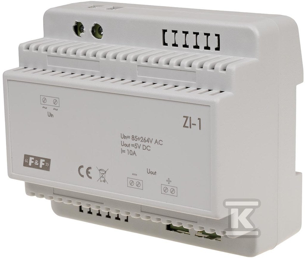 Zasilacz impulsowy ZI-1, napięcie wejściowe 85-264V AC, napięcie wyjściowe 5, 12, 15, 18, 24, 48 V DC, P=50W, 6 modułów