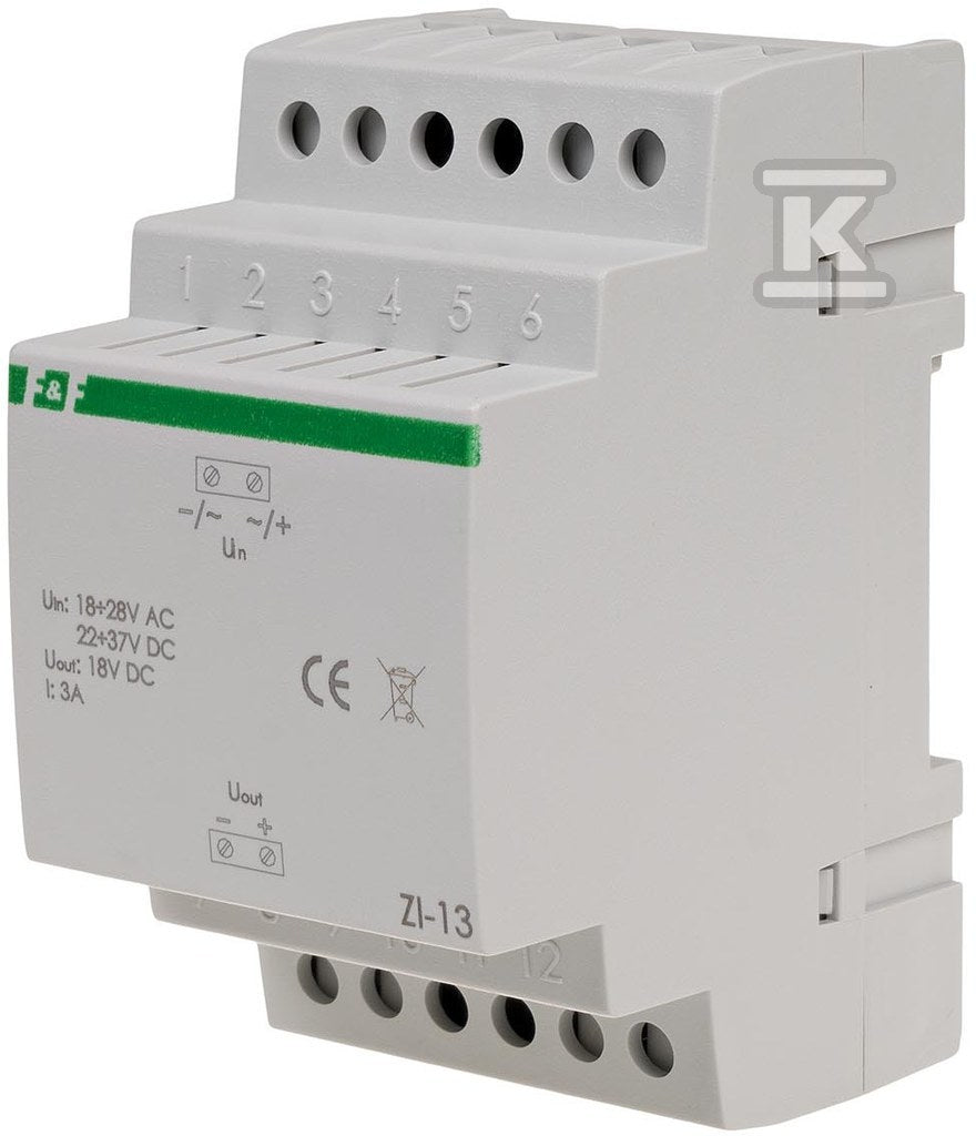 Stabilizator impulsowy ZI-13, napięcie wejściowe 10÷28V AC, napięcie wyjściowe 5, 12, 18, 24V DC, I=3A