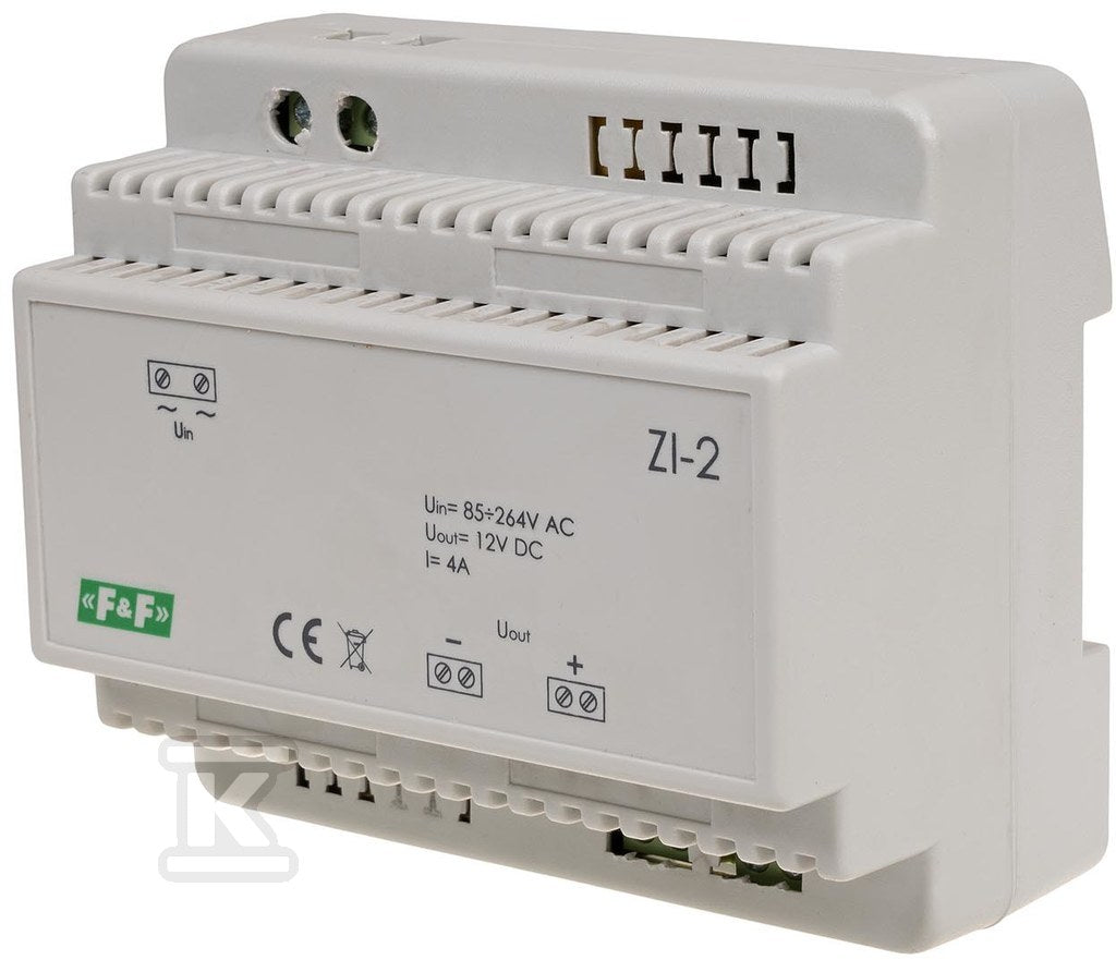 Zasilacz impulsowy ZI-2, napięcie wejściowe 85-264V AC, napięcie wyjściowe 5, 12, 15, 18, 24, 48 V DC, P=50W, 6 modułów