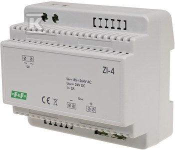 Zasilacz impulsowy ZI-4, napięcie wejściowe 85-264V AC, napięcie wyjściowe 5, 12, 15, 18, 24, 48 V DC, P=50W, 6 modułów