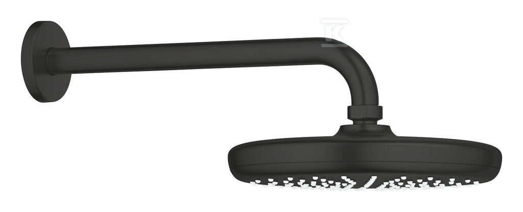 Tempesta 210 Deszczownica z ramieniem 286 mm, 1 strumień (Rain), matte black, oszczędność wody Water Saving, ogranicznik przepływu 9,5 l/min