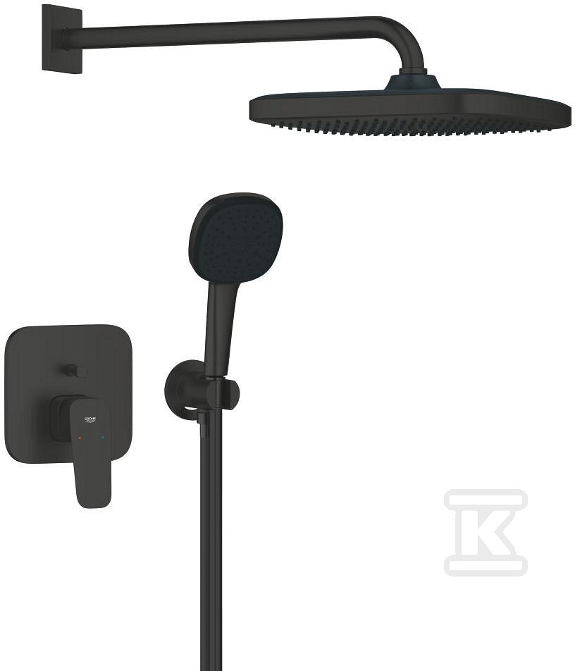 Zestaw prysznicowy CUBEO podtynkowy z deszczownicą Tempesta 250 matte black ogranicznik przepływu 9 5 l/min.ramie prysznica 380 mm słuchawka 3 strumienie