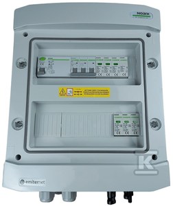 Rozdzielnica DCAC hermetyczna IP65 EMITER z ogranicznikiem przepięć DC Noark 1000V typu 1+2, 1 x MPPT / ogr. AC Noark typ 1+2, 20A 3-F