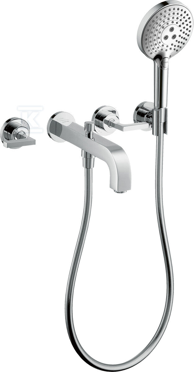 Bateria ścienna Hansgrohe Axor Citterio trzyotworowa do wanny, z uchwytami jednoramiennymi, montaż podtynkowy chrom 39448000