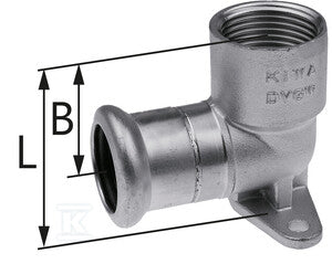 Kolano ścienne z uszami GW 1.4301 Inox - 15 Rp1/2" - L = 41 mm