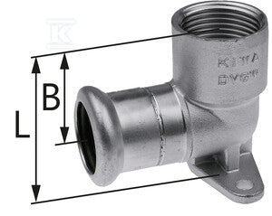 Kolano ścienne z uszami GW 1.4301 Inox - 18 Rp1/2" - L = 44 mm
