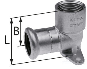 Kolano ścienne z uszami GW 1.4301 Inox - 22 Rp3/4" - L = 52 mm