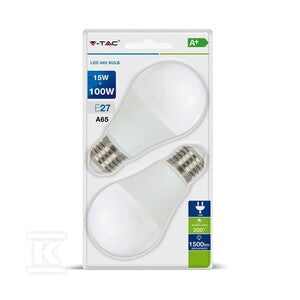 Żarówka LED V-TAC 15W E27 A60 (blister 2szt) VT-2117-B 6400K 1500lm
