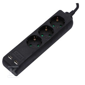 Przedłużacz 3 gniazda V-TAC 2 porty USB (3G 1.5MM2 X 5M) czarny VT-1125-2