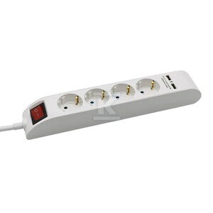 Listwa V-TAC 4 gniazda 1.4m podświetlany włącznik 2xUSB 1.5mm2 biała VT-1144-2