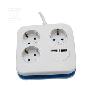 Przedłużacz kwadrat 3 gniazda 2 porty USB 1.55MM 1.4M V-TAC VT-1153-2