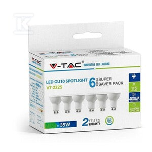 Żarówka LED V-TAC 4,5W GU10 SMD 110st mleczna szybka (opak. 6szt) VT-2225 6400K 400lm