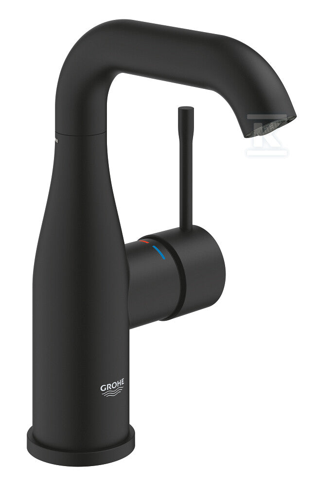 Bateria umywalkowa Grohe Essence M, głowica ceramiczna, zużycie wody 5,7 l/min., obracana wylewka, bez zestawu odpływowego, czarna