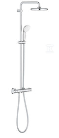 Bau System 210 System prysznicowy z termostatem do montażu ściennego, chrom, w zestawie: poziome obrotowe ramię 390 mm, termostat natynkowy, deszczownica, słuchawka prysznicowa, regulowany uchwyt prysznica, wąż prysznicowy 1750 mm