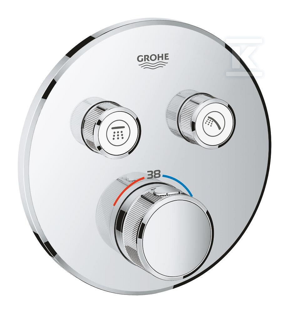 Bateria termostatyczna Grohtherm SmartControl do obsługi dwóch wyjść wody, brushed hard graphite, blokada bezpieczeństwa, metalowa, okrągła rozeta, przełącznik SmartControl, montaż ścienny podtynkowy