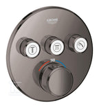 Bateria termostatyczna Grohtherm SmartControl do obsługi trzech wyjść wody, hard graphite, blokada bezpieczeństwa, metalowa, okrągła rozeta, przełącznik SmartControl, montaż ścienny podtynkowy