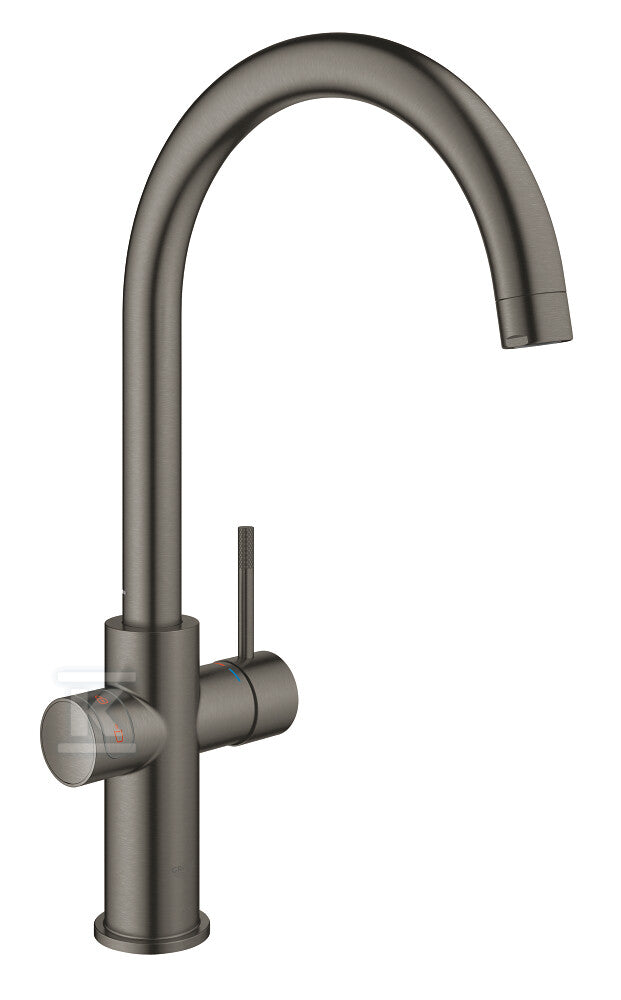 System gotujący wodę Grohe Red Duo kuchenny, brushed hard graphite, bateria i bojler 4 l, dostęp do wody zwykłej i wrzątku, głowica Ceramiczna 28 mm, blokada bezpieczeństwa, kąt obrotu wylewki typu C 150° filtr w zestawie