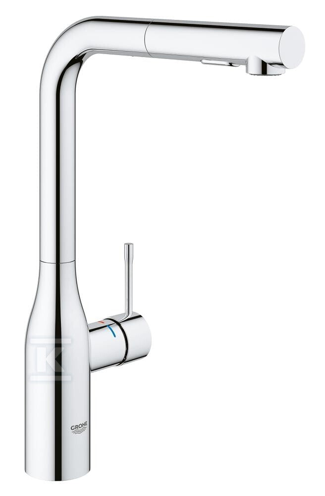Bateria zlewozmywakowa Essence jednouchwytowa, chrom, kąt obrotu wylewki 360° głowica Ceramiczna 28 mm, wyciągana wylewka z przełącznikiem strumienia