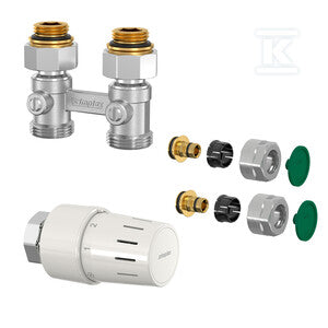 Zestaw termostatyczny z głowicą TC-S3 M30x1,5, dwururowym blokiem kurków prostym MD1/50 1/2"-3/4"E i kompletem złączy 16x2,0?
