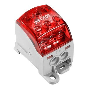Zacisk rozdziału potencjału, złącze śrubowe, czerwony, 70 mm2, 215 A, 1000 V, liczba przyłączeń: 6, liczba poziomów: 1, WPD 106 1X70/2X25+3X16 RD