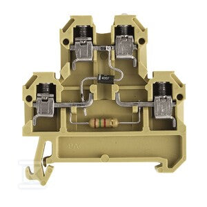 Blok zaciskowy, złącze śrubowe, beżowy / żółty, 4 mm2, 24 V, 24 V, liczba przyłączeń: 4, liczba poziomów: 2, TS 35, DK 4/35 1D 1K5 GET.SCH