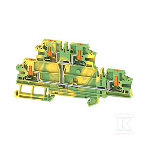 Zacisk PE, PUSH IN, zielony / żółty, 2.5 mm2, 800 V, liczba przyłączeń: 4, liczba poziomów: 2, TS 35, V-0, Wemid, AL2T 2.5 PE