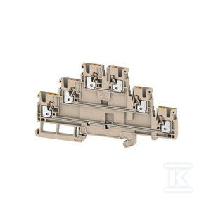 Zacisk modułowy wielorzędowy, PUSH IN, Ciemnobeżowy, 2.5 mm2, 800 V, liczba przyłączeń: 6, liczba poziomów: 3, TS 35, V-0, A3T 2.5 FT-FT-PE