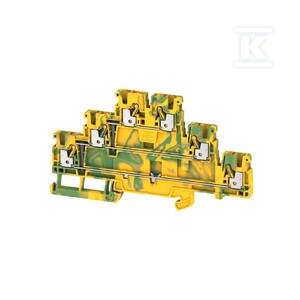 Złączka szeregowa PE wielorzędowa, PUSH IN, zielony / żółty, 2.5 mm2, 800 V, liczba przyłączeń: 6, liczba poziomów: 3, TS 35, V-0, Wemid, A3T 2.5 PE