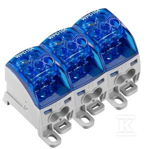 Zacisk rozdziału potencjału, złącze śrubowe, niebieski, 25 mm2, 164 A, 1000 V, liczba przyłączeń: 18, liczba poziomów: 1, WPD 304 3X25/6X16+9X10 3XBL