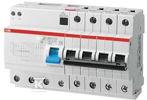 Wyłącznik różnicowo-nadprądowy, 4P, charakterystyka C, 63A, 6kA, 30mA, AC, bezzwłoczny DS204 AC-C63/0.03