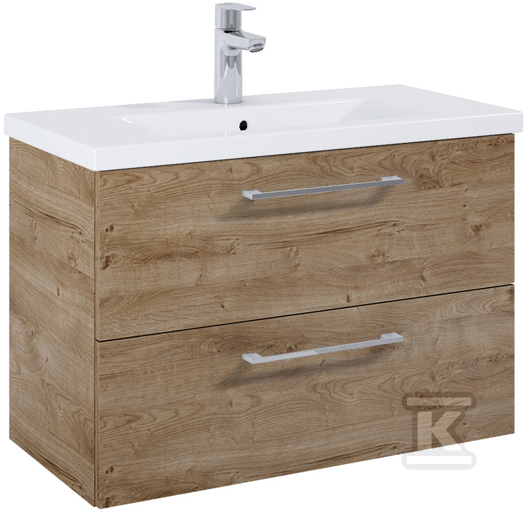 Szafka łazienkowa ROMA COMPACT 80 cm z 2 szufladami, do kompletacji z umywalką Hebe, dąb Canela