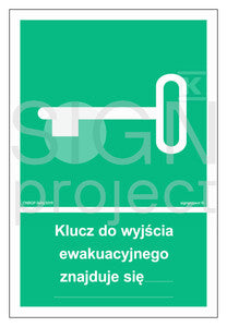 Klucz do wyjścia ewakuacyjnego znajduje się…, 10 x 14,8 cm, FS - folia samoprzylepna fotoluminescencyjna