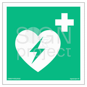 Defibrylator (AED), 10 x 10 cm, PS - płyta sztywna 1mm fotoluminescencyjna