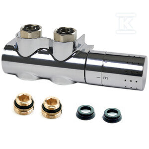 Zestaw termostatyczny AutoSar Thermod Design kątowy prawy z nastawą M30x1,5, podłączenie instalacji 3/4"E, podłączenie grzejnika 3/4" lub 1/2", kolor chrom?