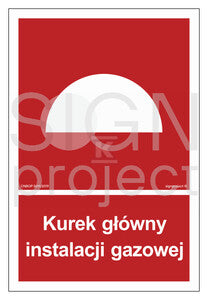 Kurek główny instalacji gazowej, 25 x 37 cm, FS - folia samoprzylepna fotoluminescencyjna