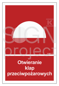Otwieranie klap przeciwpożarowych, 35 x 51,8 cm, PS - płyta sztywna 1mm fotoluminescencyjna