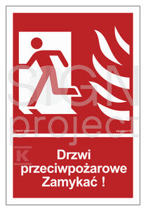Drzwi przeciwpożarowe Zamykać! Kierunek drogi ewakuacyjnej w lewo, 40 x 59,4 cm, KN - folia podłogowa